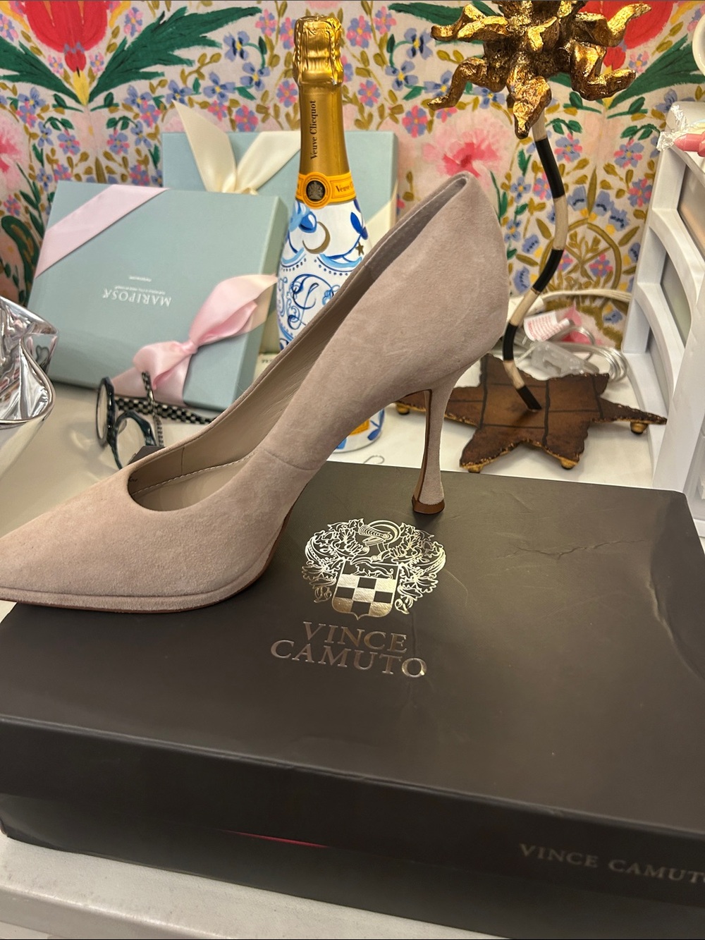 Vince Camuto Taupe Suede Pointed-Toe Stiletto Pump